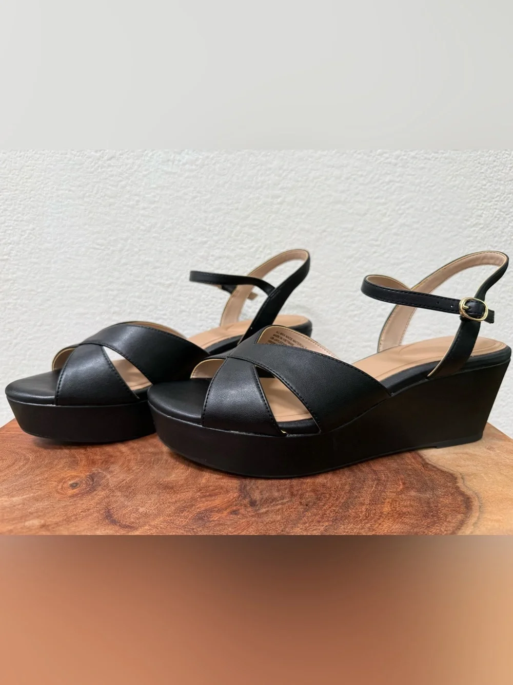 Giani Bernini Black Platform Wedge Sandals with Ankle Strap